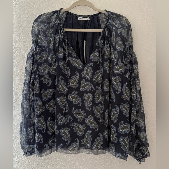 Unsubscribe Blue Paisley Women's Top 100% Silk Long Sleeve Size 12 - Picture 14 of 15